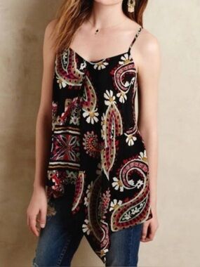 Anthropologie Silk HD in Paris Black Paisley Handkerchief Hem Cami Top - Women